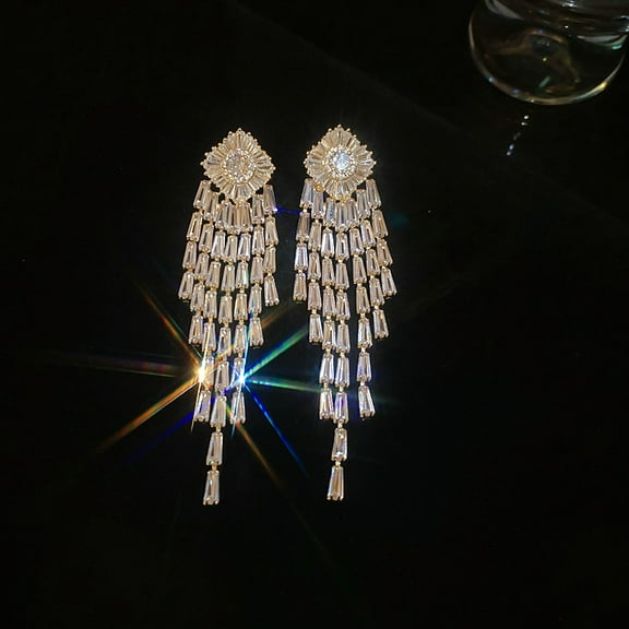 LunaGlo Zircon Diamond Tassel Earrings Light Luxury Earrings for Women Fashionable Niche Earrings