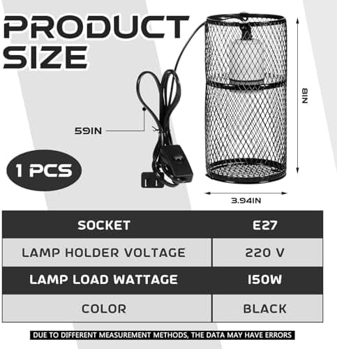 1 Pcs Reptile Heat Lamp Guard with 150W Ceramic Heat Emitter Basking Anti Scald Heating Lamp Holder Mesh Cage Reptile Protection Lampshades for Lizard Snake Chick, Bulb Not Included