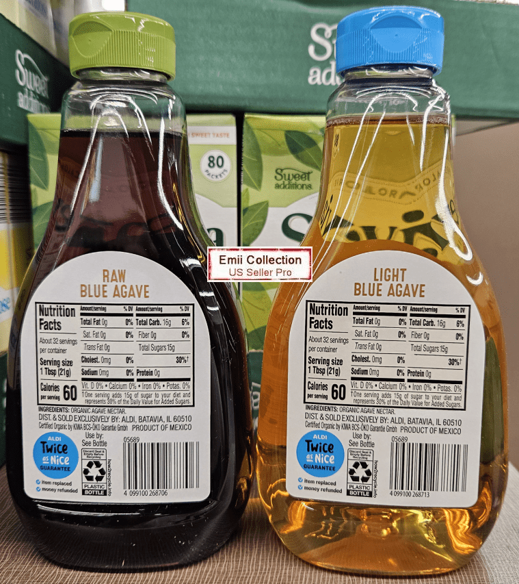 Simply Nature Organic NON-GMO Natural Sweetener Raw & Light Blue Agave  23.5oz 667g (2 Bottles)
