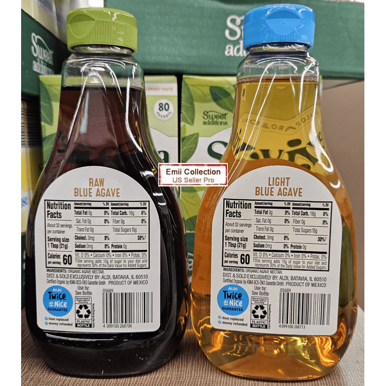 Simply Nature Organic NON-GMO Natural Sweetener Raw & Light Blue Agave  23.5oz 667g (2 Bottles) - Walmart.com