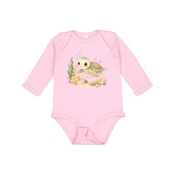 Inktastic Cute Sea Turtle Ocean Animal Boys or Girls Long Sleeve Baby Bodysuit