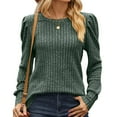 thumbnail image 2 of Yyuzo Sweaters for Women Puff Long Sleeve Shirts Crewneck Pullover Tops Ribbed Knit Solid Color Sweater, 2 of 7