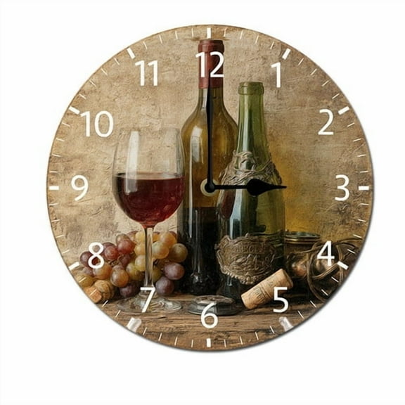 ZXCXRQFa Grapes Wine Glass Bottle Wall-Clock for Girls Bedroom Analog Battery Operated 10 Inch - Round Wood Wall Clock Silent Non-Ticking Bathroom Bedroom Decor