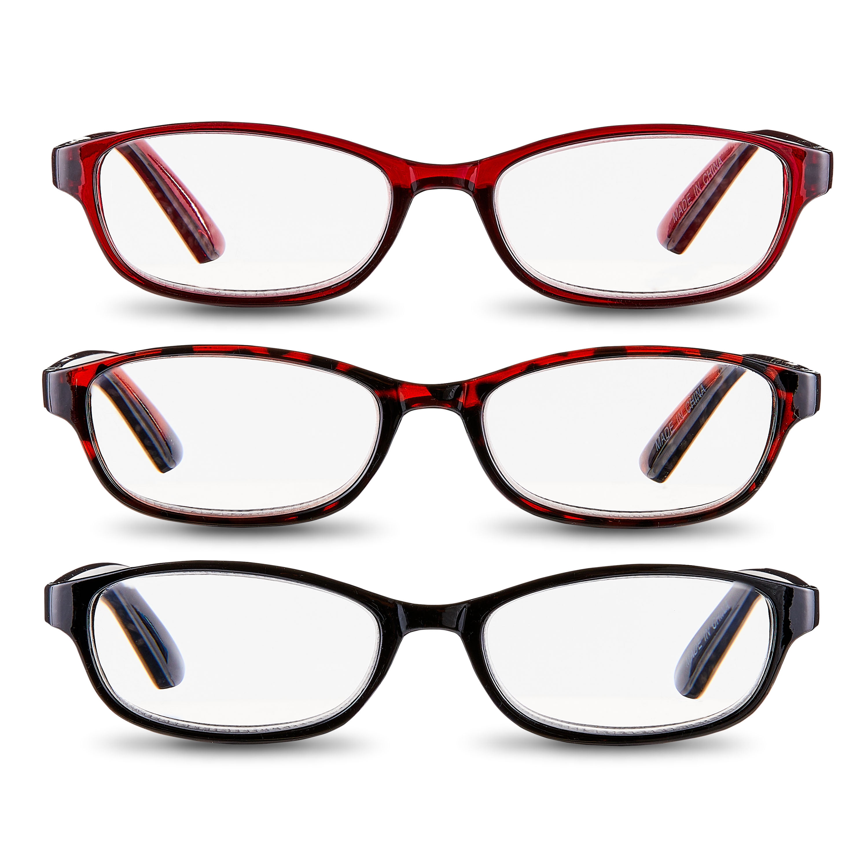 (2 pack) Equate Women's Rectangular Reading Glasses, Black/Wine/Tortoise, +3.00, 3 Pack
