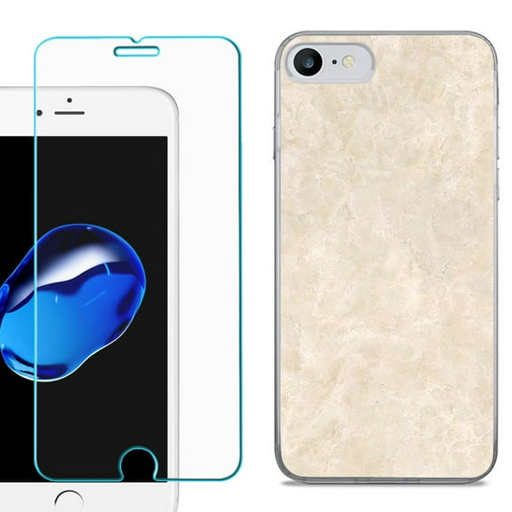 For Apple iPhone 7 / iPhone 8 Case, Slim-Fit TPU Phone Case, with Tempered Glass Screen Protector, by OneToughShield ® - Marble / Latte