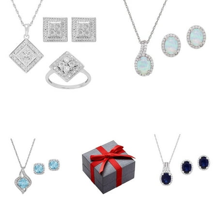 Women;s Diamond and Gemstone Sterling Silver Sets and Pendants Fine Jewelry Collection