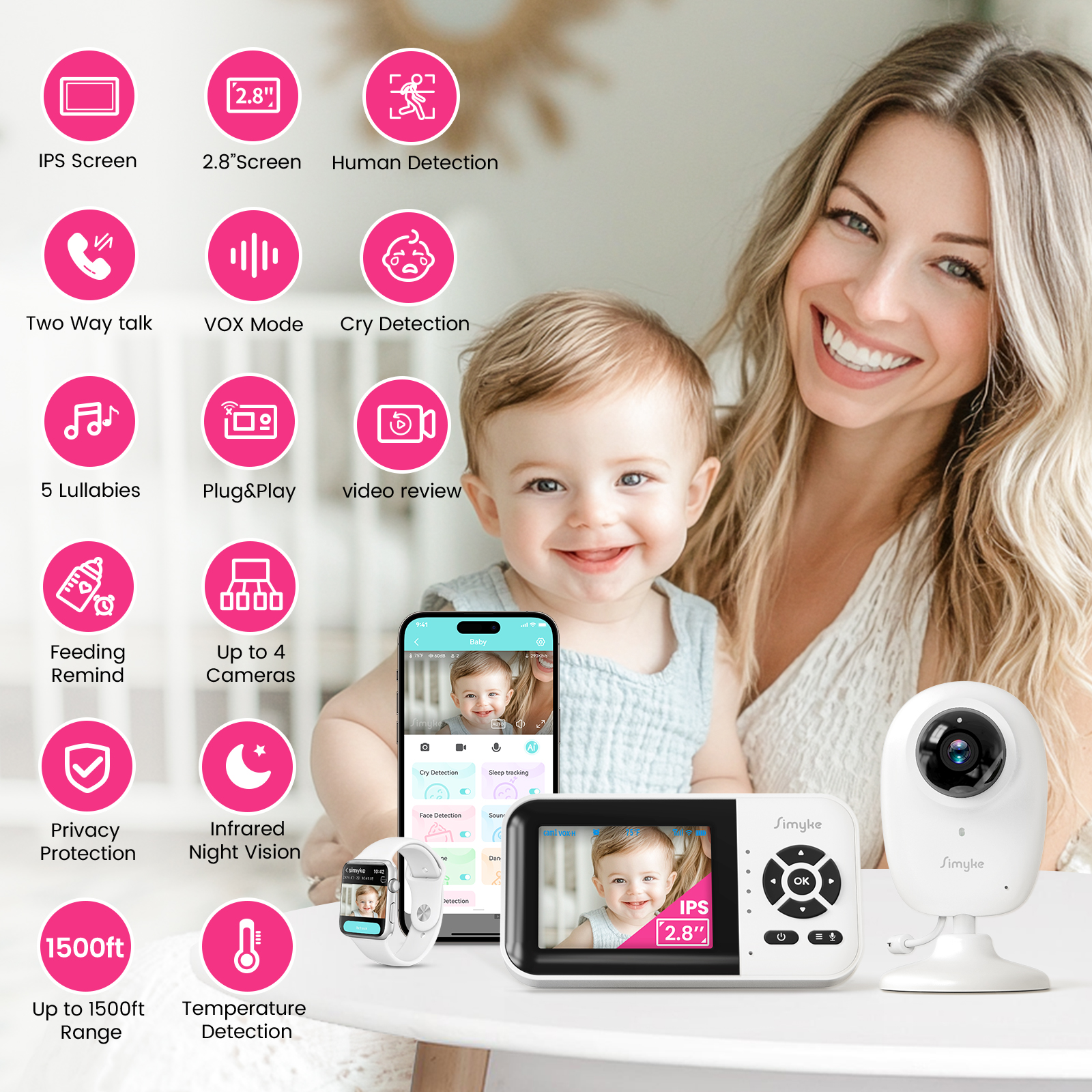 Simyke Smart Video Baby Monitor with Cry Detection photo 2
