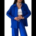 thumbnail image 1 of Conjuntos Casuales de Mujer para Estar en Casa, Camisas de Larga con Botones y Pantalones de Pierna , Chándal Azul S, 1 of 8