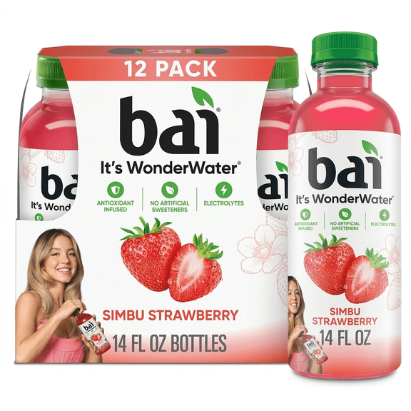Bai Simbu Strawberry Antioxidant Infused Beverage Drink, 14 fl oz Bottles, Low Calorie Fruit Flavored Drink, Pack of 12