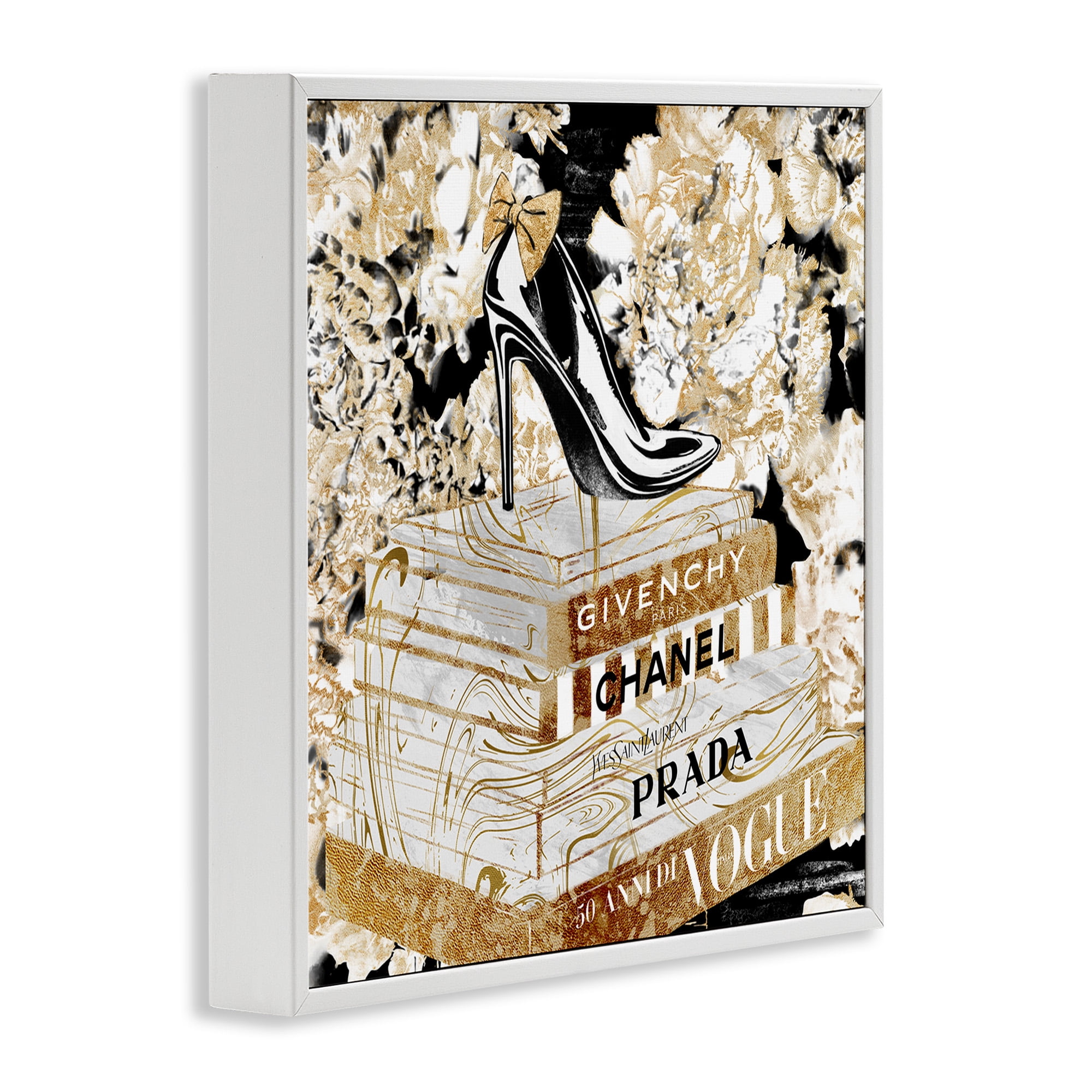 Stupell Industries Designer Fashion Heels & Books Beauty & Fashion Painting White Framed Art Print Wall Art, 24 x 24