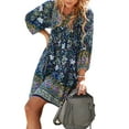 thumbnail image 3 of Taoocy Women Casual Floral Print Dresses Summer Boho V Neck Long Sleeve Flowy Loose Mini Dress, 3 of 7