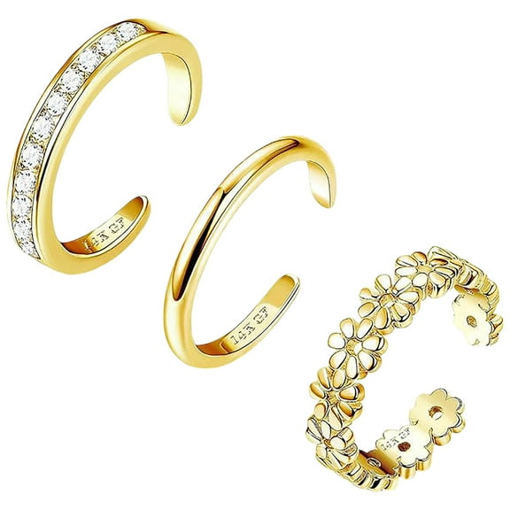 Women's Gold Plated Zirconia Flower Toe Ring Set Adjustable Stackable Foot Jewelry For Daily Wear Party And Beach 3PCS