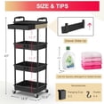 thumbnail image 4 of 4 Tier Rolling Utility Cart Organizer with Removable Drawer, Stable and Sturdy Black Rolling Storage Carts with 2 Lockable Wheels for Bathroom, Kitchen, Snack, Craft, Makeup, Baby Essentials, 4 of 7