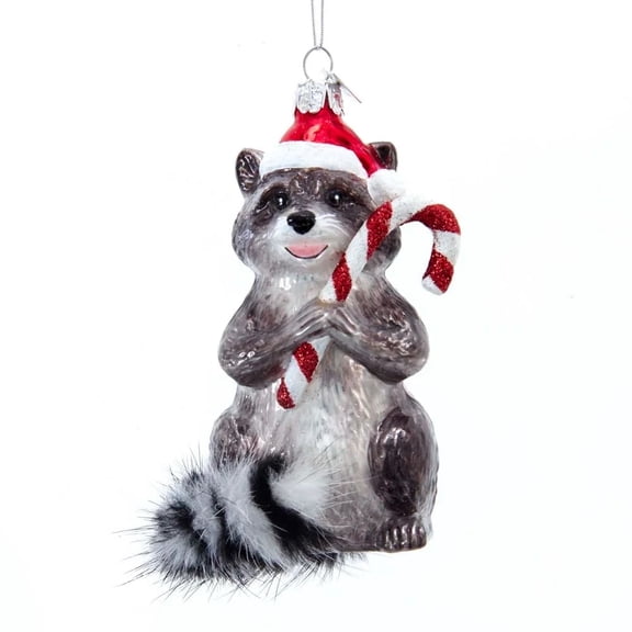 Kurt Adler NB1569 Noble Gems Raccoon with Candy Cane Ornament, 4-inch High, Glass