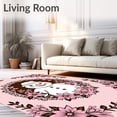 thumbnail image 2 of ODIKA 3'x5' Machine Washable Non-Slip Area Rug, Festive Snowman Holiday Bath With Vintage Floral High Traffic Rug, Pink, 628403, 2 of 7