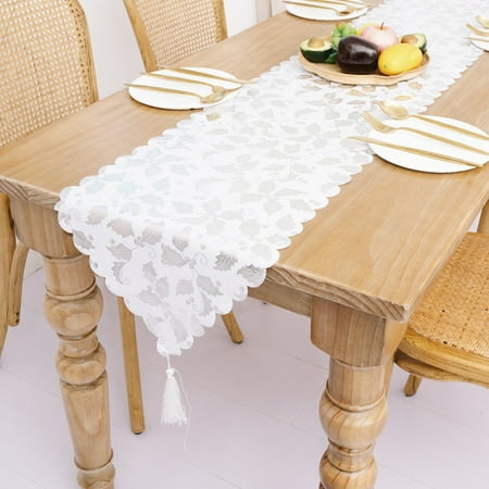 

Table Runner Cute White Xmas Holiday Table Runners Embroidered Cutwork Star Leaf Table Centerpiece for Home Decorations White Holiday Dresser Scarf