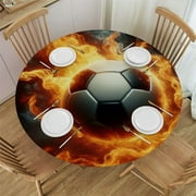 PIKWEEK Soccer Football Round Fitted Tablecloth Fitted Table Cloth for Round Table Waterproof Wipeable Round Elastic Table Cloth Circular Table Cover with Elastic Edge