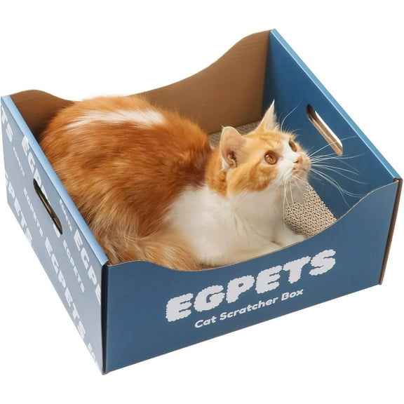 Cardboard Cat Scratcher Box with Extra-Large Double-Sided Sturdy Cat Scratching Board and Refillable Cat Scratch Pad, Hide, Scratch and Sleep, Easy to Clean and Assemble- Cat Scratch Box Blue