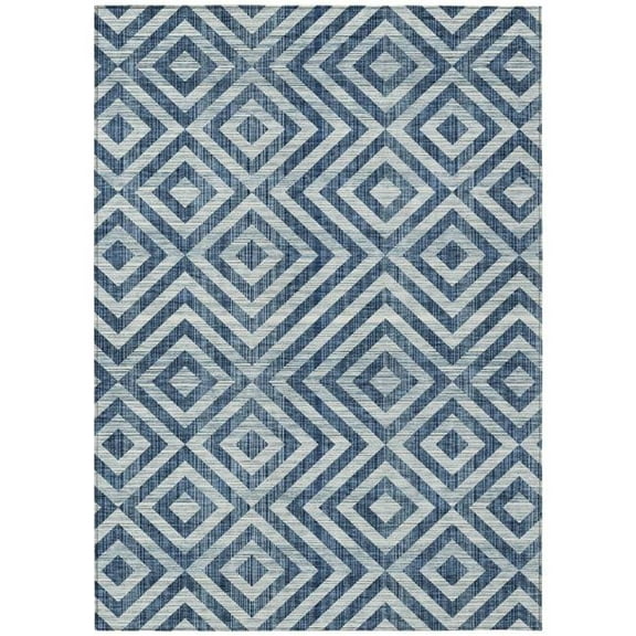 HomeRoots 583729 8 x 10 ft. Geometric Washable Indoor & Outdoor Rectangle Area Rug, Navy Blue & Ivory