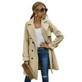 thumbnail image 1 of Women Solid Color Long Sleeve Lapel Double Breasted Belted Trench Coat, 1 of 3