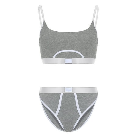 

Women s Solid Color Bare Button Vest Shoulder Strap Adjustable Briefs Bra Underwear Set
