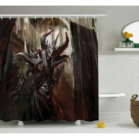 Ambesonne Fantasy World Armored Evil Monster Cathedral Apocalyptic Imaginary Knight Scary Print Single Shower Curtain