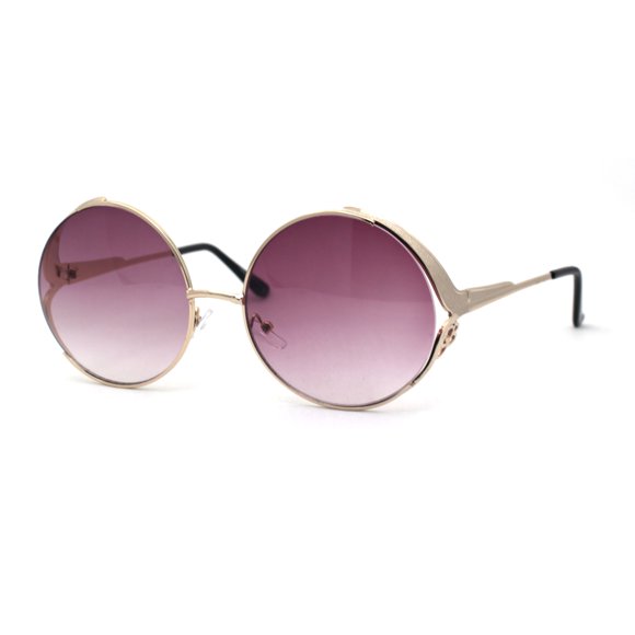 Lunettes de Soleil Rétro pour Femmes à Visière Latérale avec Lentille Ronde Ronde Or Violet