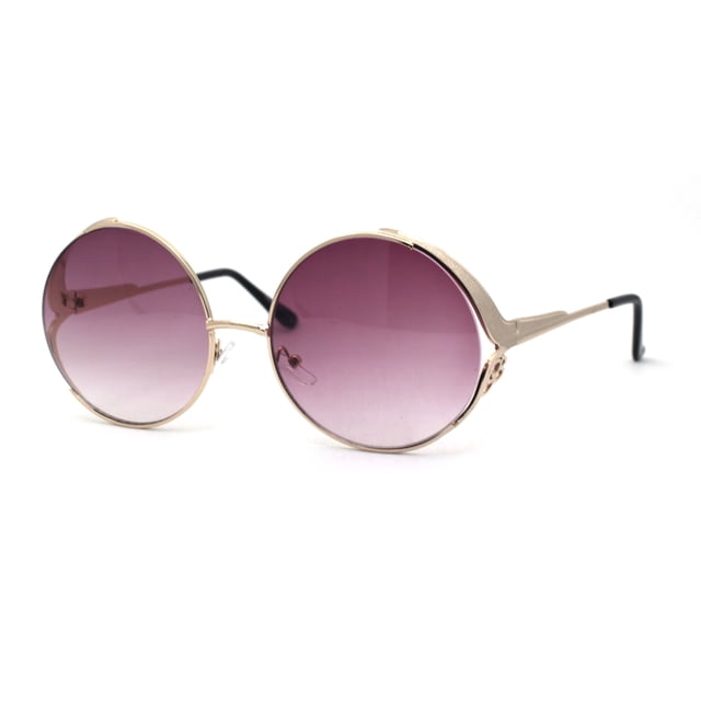 Lunettes de Soleil Rétro pour Femmes à Visière Latérale avec Lentille Ronde Ronde Or Violet