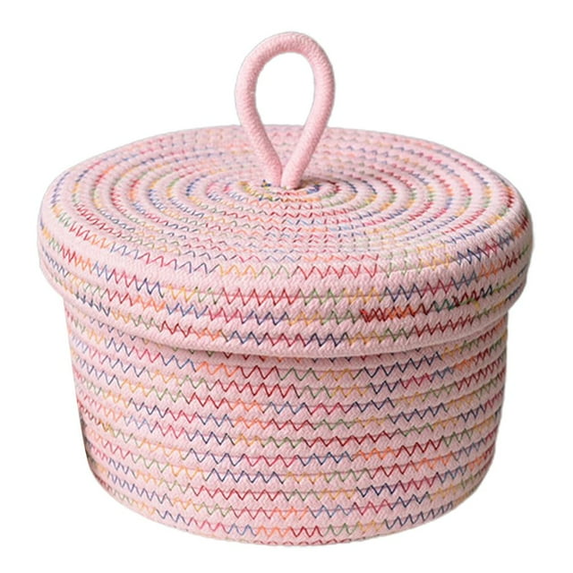 Storage Basket Hand-woven Convenient Small Size Snacks Debris Desktop Basket with Lid for Snacks