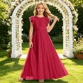 thumbnail image 2 of MEZZALL Chiffon Dress Girls Summer Party Wear Soft Flowy Toddler Formal Evening O-Neck Fly Sleeve Solid Color Comfort Dresses, 2 of 6