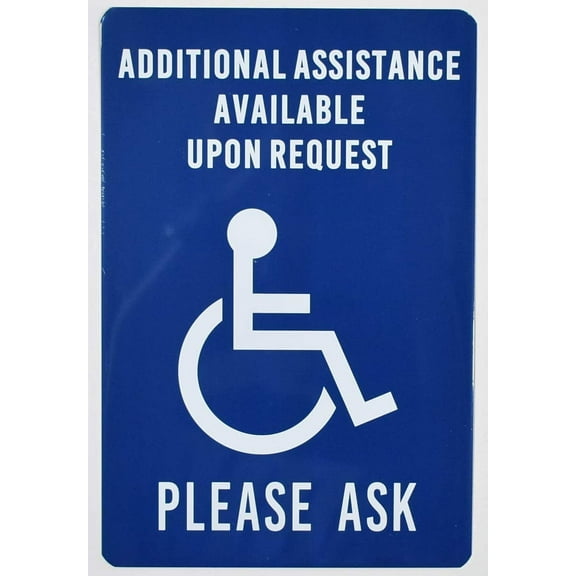 Additional Assistance Available Upon Request Sign (White/Blue, Aluminum, 6x9, Double Sided Tape)-The Pour Tous Blue LINE