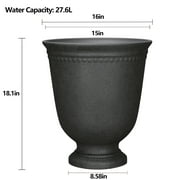 My Texas House Asti Urn Planter, 16 Inch Diameter x 18.1 Inch Height, Black, 100% Recycled Resin