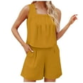 thumbnail image 5 of JWZUY Womens Cotton Linen Square Neck 2023 Trendy Matching Sets 2 Piece Outfits Crop Tops Short Set Lounge Clothes Beach Summer Yellow XL, 5 of 6
