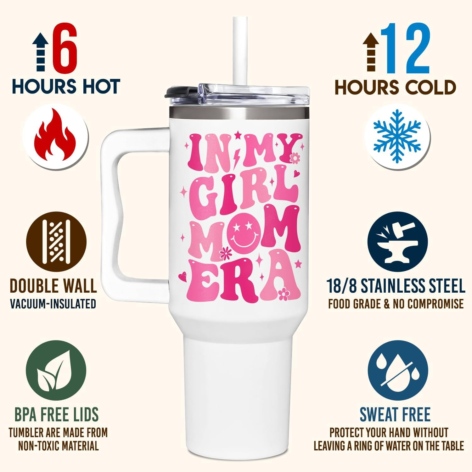 Girl Mom Gifts - Gifts for Mom Girl Birthday, Mother Day, Christmas - Girls Moms Era Tumbler 40oz With Handle & Straw