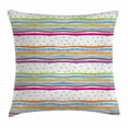 thumbnail image 1 of Striped Throw Pillow Cushion Cover, Abstract Wavy Stripes Polkadots Ribbons Bows and Hearts Girly Patterned, Decorative Square Accent Pillow Case, 16 X 16 Inches, Green Blue Pink White, by Ambesonne, 1 of 2