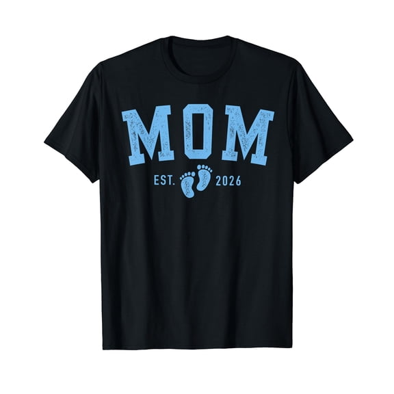 Mom Est 2026 Blue Baby Feet First Time Boy Mommy T-Shirt