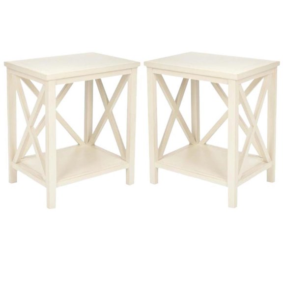 Home Square Poplar Wood Cross Back End Table in White - Set of 2