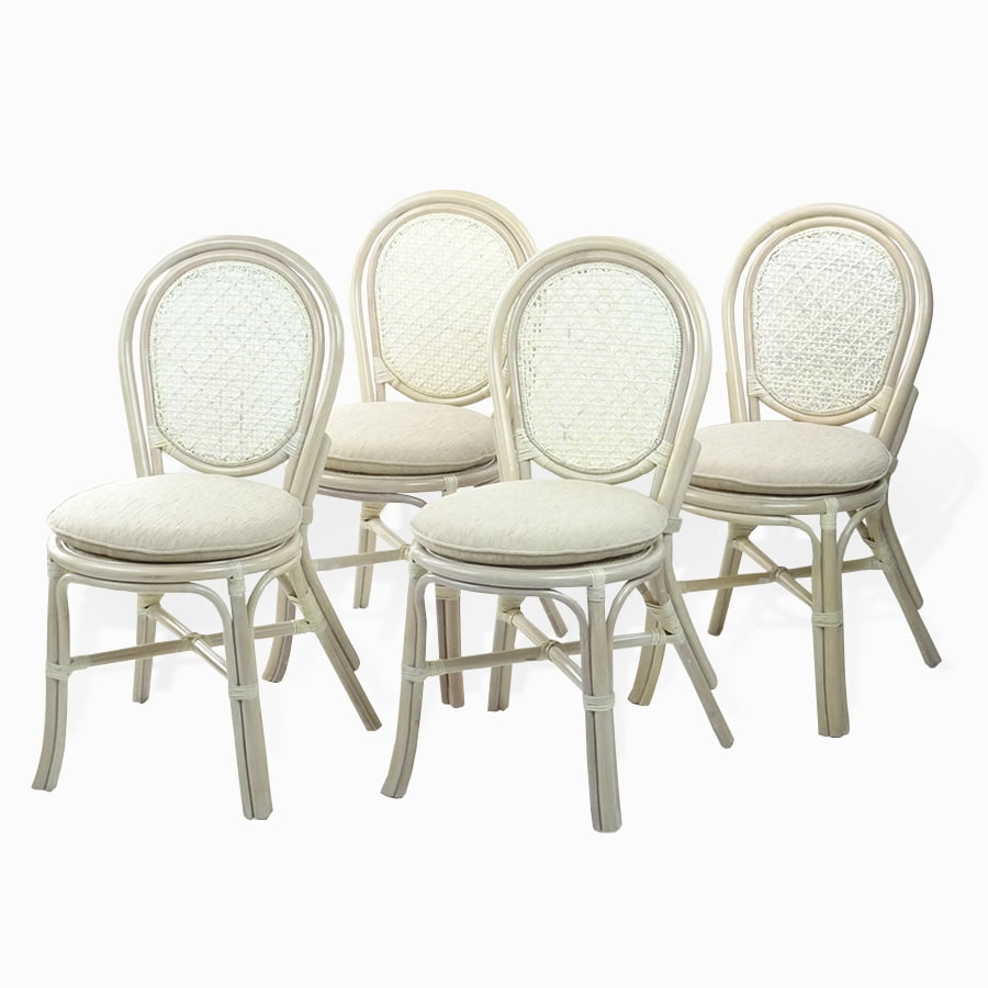 Set of 4 Denver Dining Wicker Side Chairs with Cream Cushions Handmade