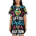 thumbnail image 1 of Junzan Ensemble de Pyjama à Manches Courtes Motif J'aime Mon Autisme pour Femmes, Ensemble de Pyjama d'Été à Manches Courtes Col Rond 2 Pcs, 1 of 6