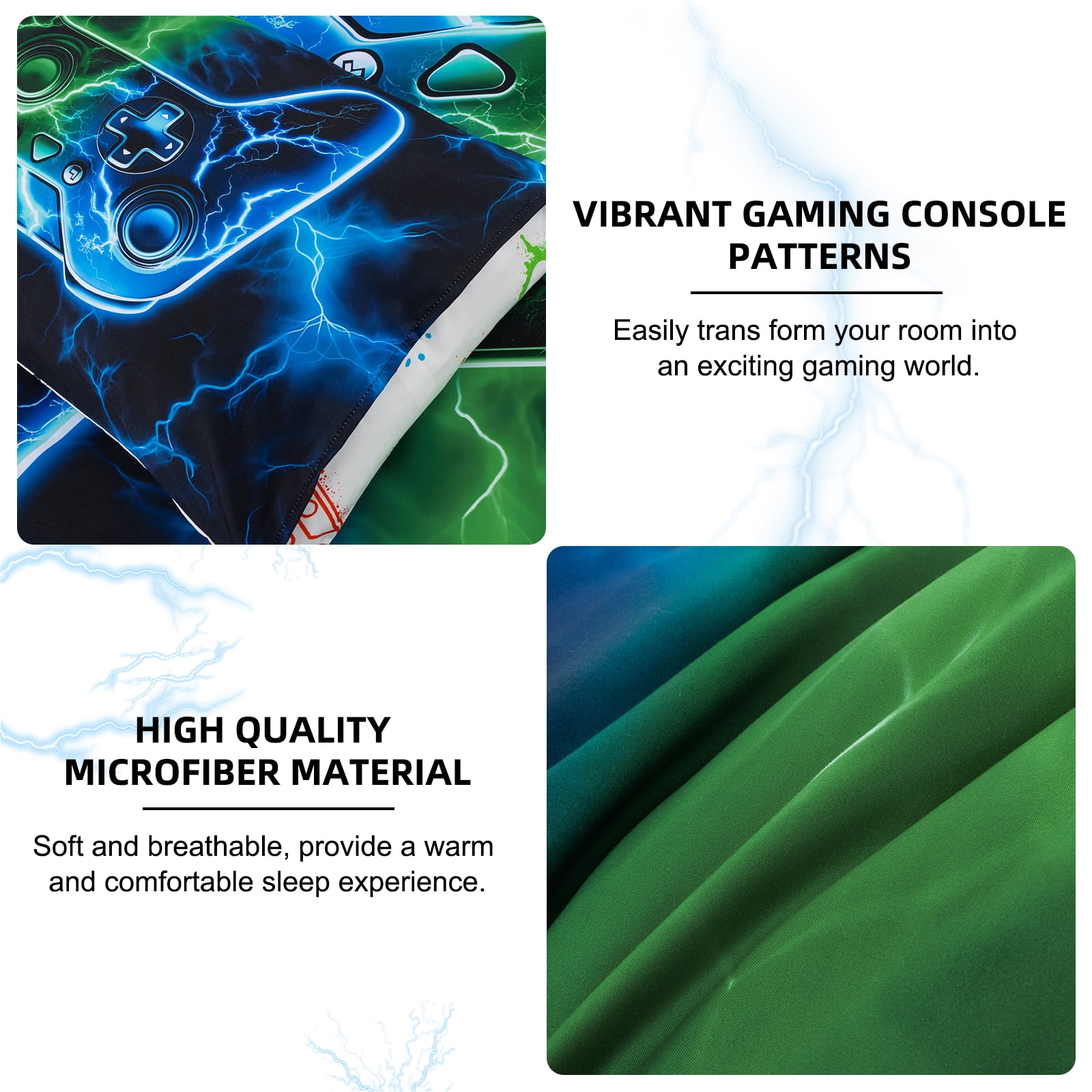 Btargot 3PCS Lighting Game Blue Green Comforter Set Twin Glowing Gamepad Kids Bedding Sets for Boys