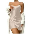 thumbnail image 1 of FAIWAD Robe Satinée pour Femme Sans Manches à Bretelles, Robe de Nuit Drapée, Robe Dos Nu, Mini Robe de Nuit, 1 of 4