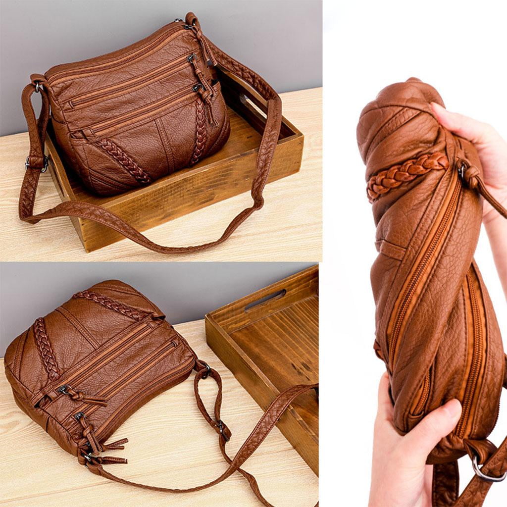 Bag for Women PU Leather Pocketbook Handbag Multi Compartment Purse Shoulder Strap Waterproof brown