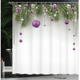 thumbnail image 2 of Christmas Shower Curtain, Tree with Tinsel and Ball with Present Wrap Ribbon Celebration Picture, Fabric Bathroom Set with Hooks, 69W X 75L Inches Long, Purple Grey Green, by Ambesonne, 2 of 4