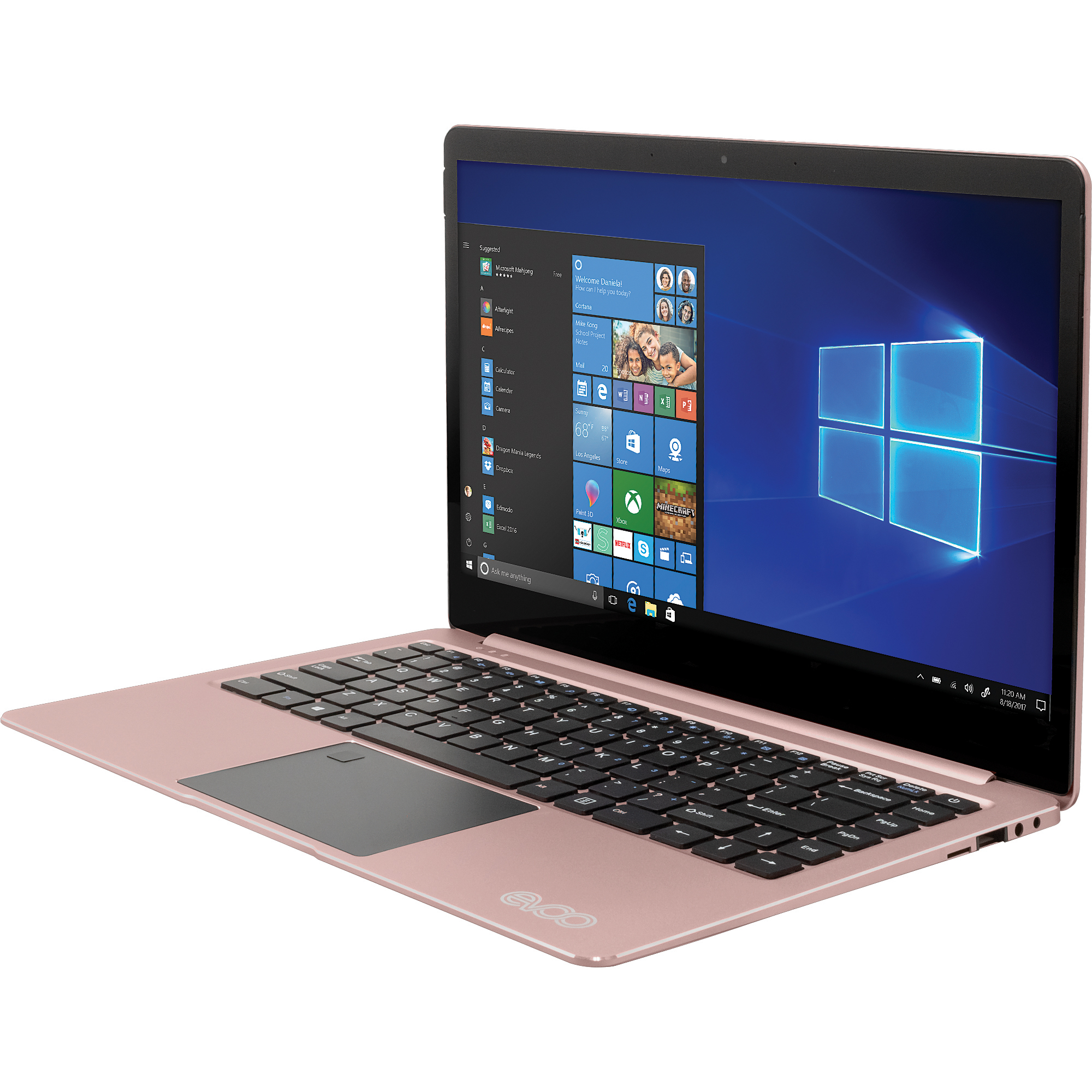 EVOO 14.1" Ultra Thin Laptop - Elite Series, Intel Celeron CPU, 4GB Memory, 32GB, Windows 10 S, Windows Hello (Fingerprint Scanner), Rose Gold - image 2 of 5