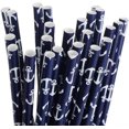 thumbnail image 4 of CTIGERS Cute Anchor Patterns Paper Straws Navy Blue Biodegradable Drinking Straws Box of 100, 4 of 8