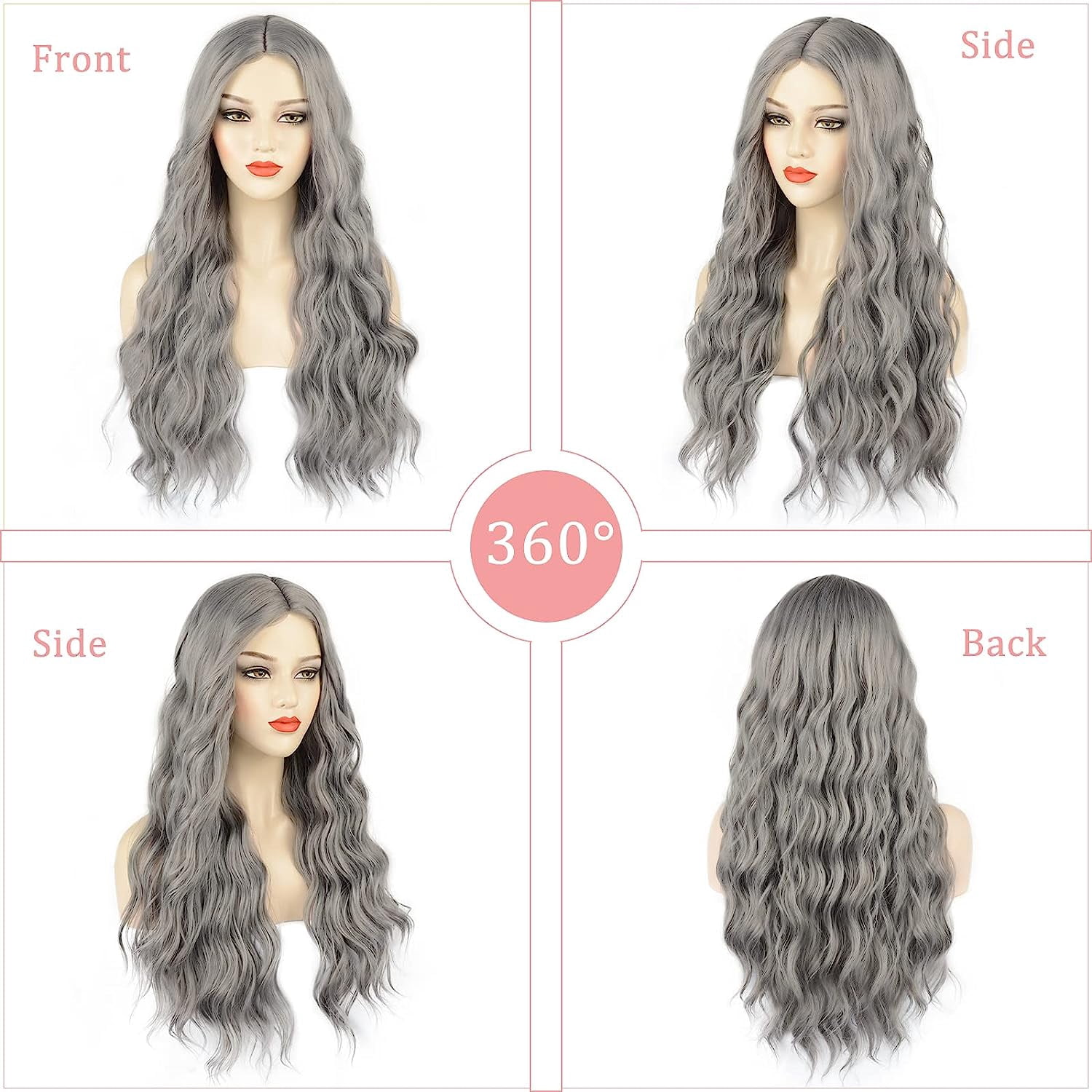 Silver Gray Long Curly Wig 28 Inch Cosplay Costume Hair Wig Women Heat Resistant MORICA Gray Wig Long Silver Wigs for Women 28 inch Natural  main image 2