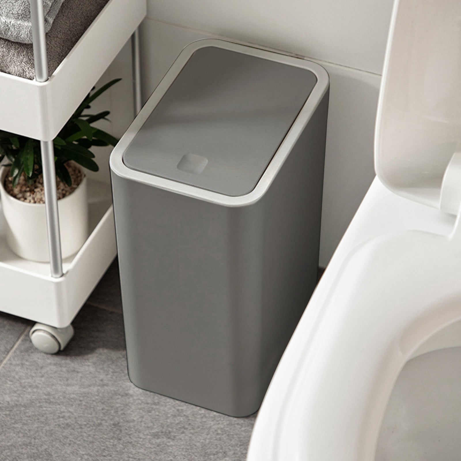 KITTEHIGM Bathroom Trash Can Small Bathroom Trash Can with Press Lid Plastic Wastebasket with Press-to-Open Lid for Toilet Office Bedroom Living Room Space-Saving Garbage Bin for Home Use