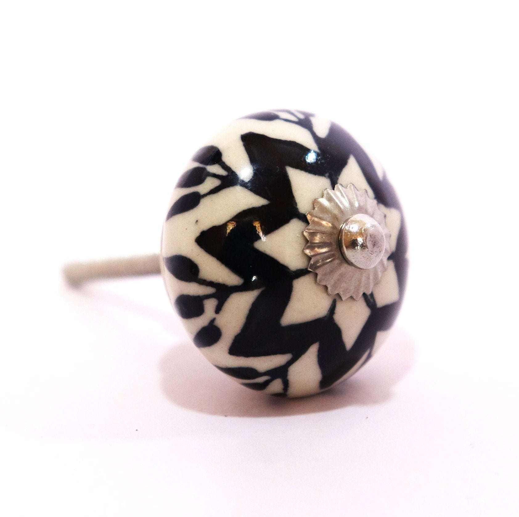 10 PC of Cabinet Ceramic Knobs | Classic Black Designs| Drawer Closet Dresser Wardrobe Furniture Door| Nuts & Bolts Included