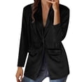 thumbnail image 2 of Women's Single Button Blazer, Tailored Loose Lapel Suit Jacket, Stretch Office Blazer, Casual Suit Jacket, Soft Long Sleeve Blazer Black M, 2 of 5