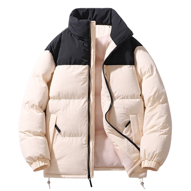 Lovzfmll Men's Color Block Puffer Jacket Stand Collar Heavyweight Quilted Zip Up Pink, L